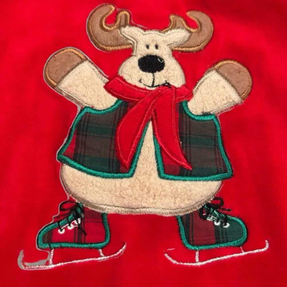 2010s Christmas Velour Skating Moose Plaid Footed Sleeper 6-9 Months